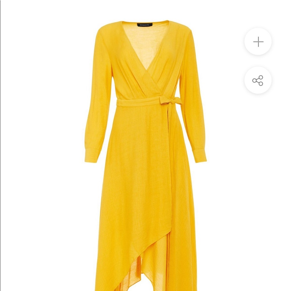 BCBGMAXAZRIA Marigold Yellow Wrap Midi Dress size large - Picture 4 of 8
